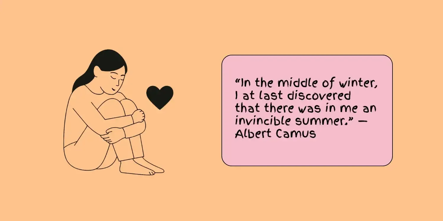 GIRL HUGGING HERSELF CAMUS QUOTE