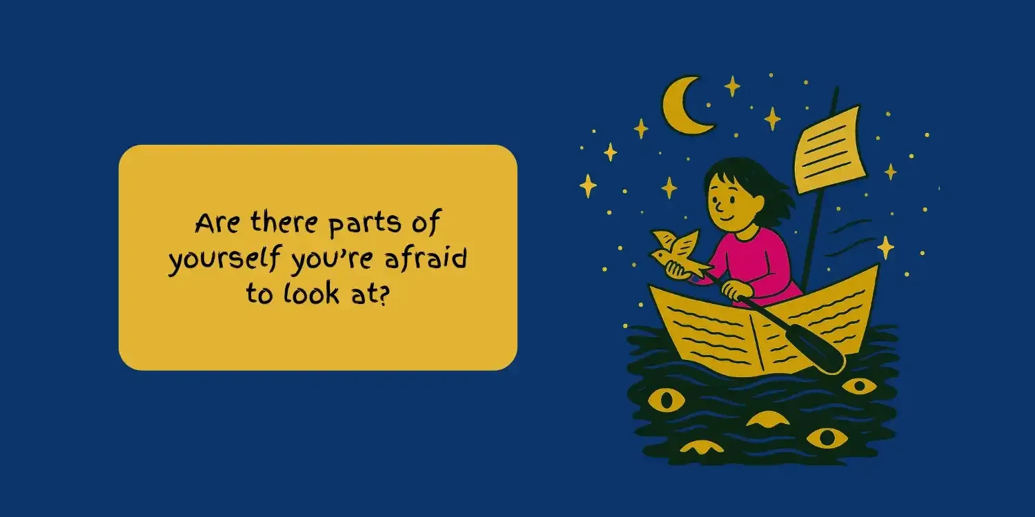 GIRL TRAVELING ON A BOAT THROUGH AN OCEAN OF EYES